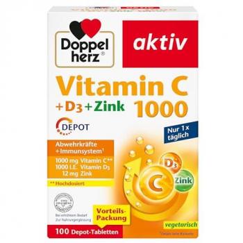 Queisser Pharma GmbH & Co. KG DOPPELHERZ Vitamin C 1000+D3+Zink Depot Tabletten 100 Stück