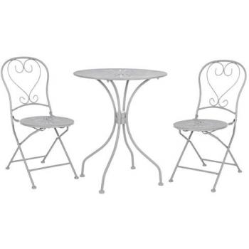 Set de jardín gris con 2 sillas plegables y 1 mesa de centro redonda