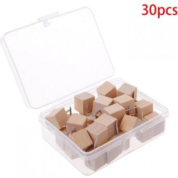 30 Pcs Wooden Quadrate Push Pins