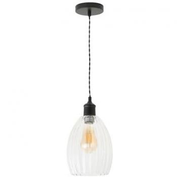Cheltenham Clear Ribbed Glass Dome Pendant – Ceiling Light, Unisex Black