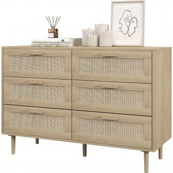HOMCOM 6‑Schubladen‑Kiste mit Rattanflechtwerk, 110 × 40 × 75 cm, Holzoptik