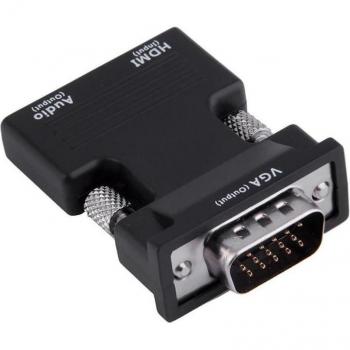 Adaptador VGA‑HDMI con audio estéreo y entrada de micrófono 3,5 mm