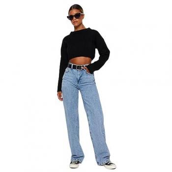 Trendyol Hellblaue Damenjeans mit weitem Bein