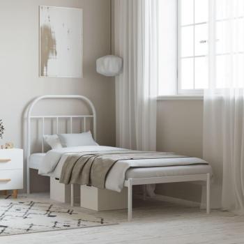White Metal Bed Frame with Headboard 75x190 cm Small Single