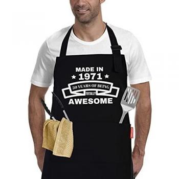 50th Anniversary BBQ Apron – Humorous Kitchen Gift (Made in 1971) for Men & Women