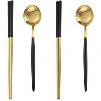 Ensemble Vaisselle Noir Acier Inoxydable – 4 Couverts