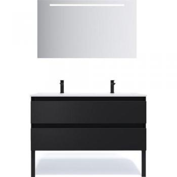 Ensemble Meuble Miroir & Vasques Noir Hudson 120 cm – 2 Tiroirs