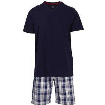 Bugatti Herren Kurzarm Shorty Baumwolljersey Blau Kariert 58