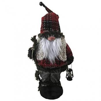 Babbo Natale Gnomo Rosso Grigio in Poliestere e Plastica, Decorativo da Pavimento, Dimensioni 53 x 23 x 13 cm