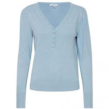 BYMMPIMBA1 Button-Strickpullover B.YOUNG – Blau, kurz, casual, Langarm, V-Ausschnitt (Größe M)