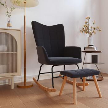Silla mecedora con reposapiés tela negro Vidaxl Negro