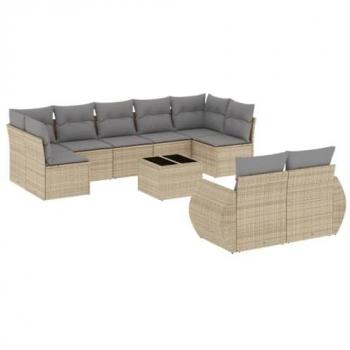Beige Wicker Rattan 10-Piece Garden Sofa Collection