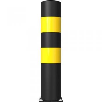 FLEX IMPACT Rammschutzpoller Ø 200 mm, Höhe 1000 mm, schwarz mit Reflexionsstreifen und verzinkter Bodenplatte