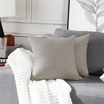 Deconovo Bedding Cushion Inserts, Faux Linen Texture Pillow Cases, 20x20 Inch, Set of 2, Light Grey with Hidden Zip