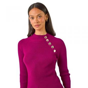 Dusk Rouge High-Neck Buttoned Shoulder Jacket