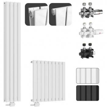 Radiateur Vertical Aquamarin 1800x452x52mm, Panneau Plat Single, 6 Colonnes, Vanne de Tête TRV, Acier Blanc
