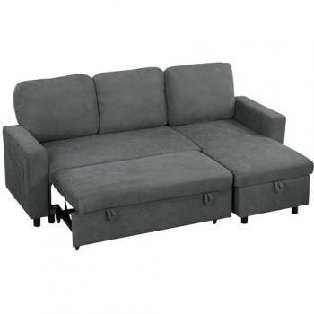 Dark Grey Corner Sofa Bed with Storage and Reversible Chaise