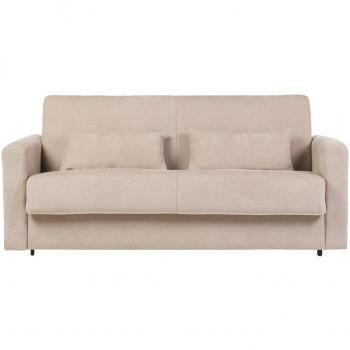 Miliboo Bequemes 3‑Sitzer Schlafsofa, Samtoptik Beige, 13 cm Matratze