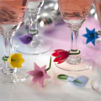 TTLIFE 6er Set Silikon-Etiketten mit Blumenmuster für Weingläser, personalisierte Kennzeichnung zur Partygestaltung