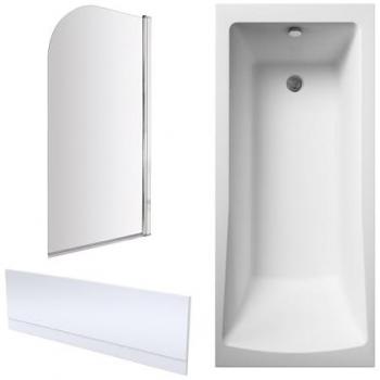 ROUND CORNER SHOWER BATHTUB – 1700mm × 750mm with Front Panel and Chrome Bath Screen