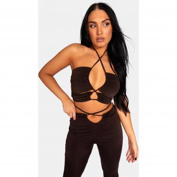 Slinky Ruching Chocolate Crop Top Size 10