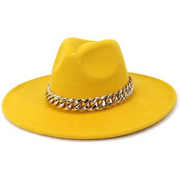Formeller Fedora Hut mit Kette, 9,5 cm Krempe, einfarbig Pfirsich