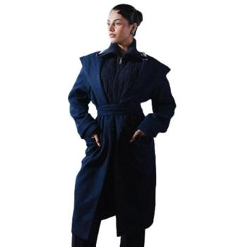 Urban Studio Women's Belted Wool‑Blend Hooded Coat (Navy, XL)