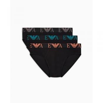 EMPORIO ARMANI Herren‑Slips 3‑Stück-Set – Schwarz, elastisches Label, Baumwolle