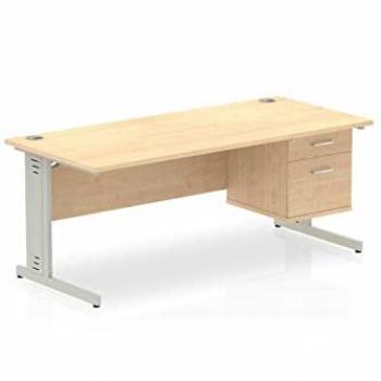 Impulse Bench 1800 X 800mm Straight Office Desk Maple Top Silver Cable Managed L
