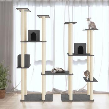 Arbre à chat 174 cm avec griffoirs en sisal gris foncé