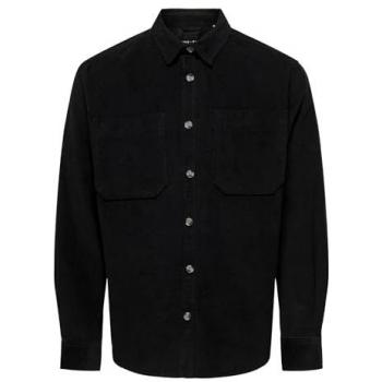 Only & Sons Freizeithemd Modell 'ALP' mit Strukturmuster, Größe S, Schwarz