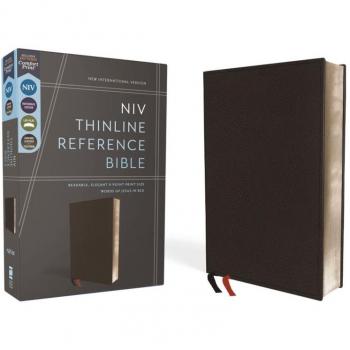 NIV Thinline Reference Bible Premium Leather Calfskin Black Red Letter Comfort Print by Zondervan
