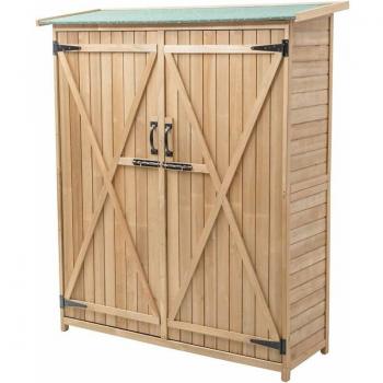 Cabanon Extérieur Double Porte – Loquet Intégré – Rangement en Bois de Sapin (140 × 50 × 162 cm)