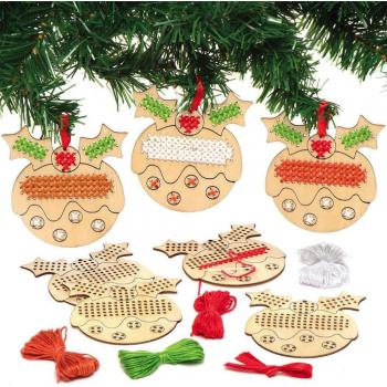 Seasonal Christmas Pudding Embroidery Decoration Set (Pack of 5)
