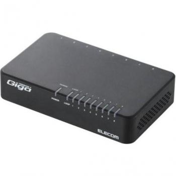 ELECOM Black 8‑Port Gigabit Hub – EHC‑G08PA