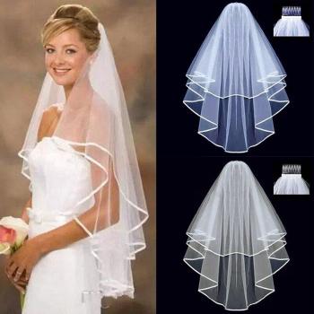 Velos Nupciales de Dos Capas: Peine Blanco + Velo Color Marfil