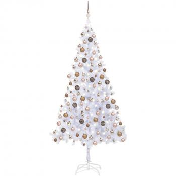 Albero di Natale Artificiale Preilluminato 210 cm con Palline Bianche