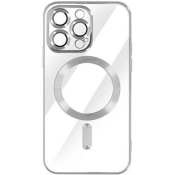 Coprimappa Silica MagSafe per iPhone 14 Pro Max – Fotocamera Protetta, Bordo Argento