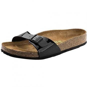 Sandali per donna Madrid con suola in gomma e tomaia in pelle sintetica nera, taglia 41, da Birkenstock in Birko-Flor Patent
