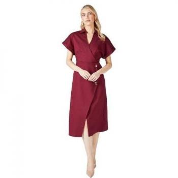 Principles Women’s Wrap Dress with Crepe Fabric, Red/Purple, UK 12