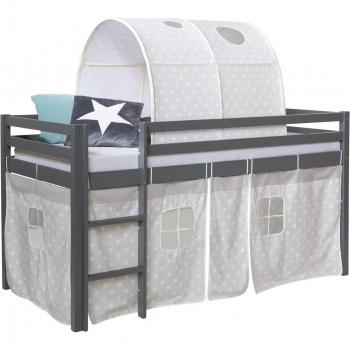 Lit Mezzanine 90x200 cm avec tunnel étoilé et échelle bois gris – Décoshop26