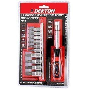 Dual‑Color DEKTON Socket Set – 12 Bits, 1/4” & 3/8” – Black/Red