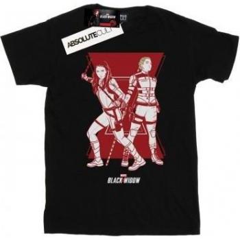 T-shirt nera Black Widow per ragazze con silhouette delle sorelle