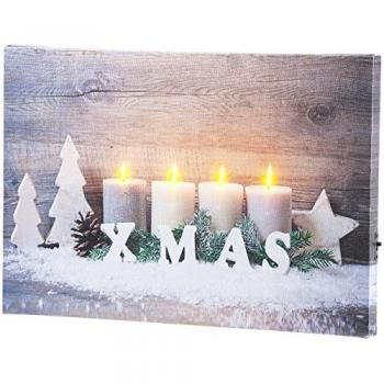 Tableau lumineux en bois Bougies de Noël LED 30 x 20 cm