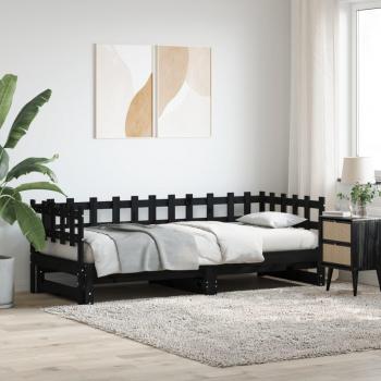 Vidaxl Pull-out Day Bed Black 2x(80x200) cm Solid Wood without Mattress