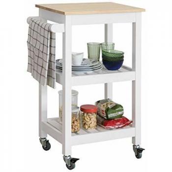 White Kitchen Utility Trolley – Rubberwood Finish