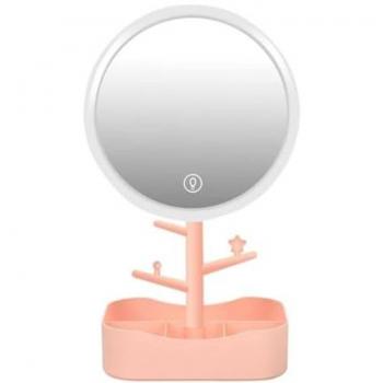 Specchio per Trucco con Luce Ricaricabile e Porta Accessori