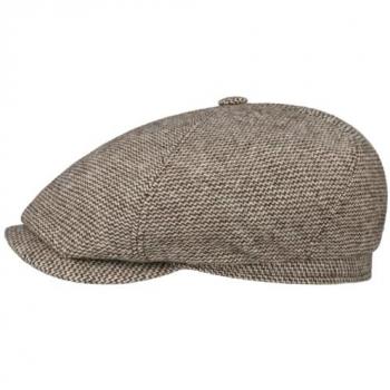 Grüne 6‑Panel Flatcap aus unbehandelter Schurwolle, Größe L, beige‑braun