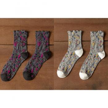 Frilly Heart and Flower Print Socks