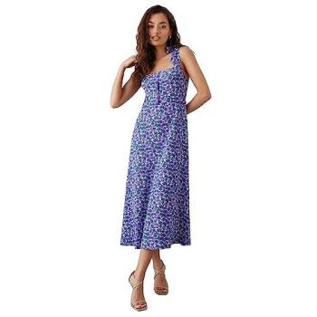 Womens Floral Midi Dress with Button Front